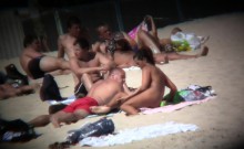 Spy camera is at the beach filming any naked woman it can f