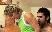 Blonde haired twink and his lover enjoys in bareback fuck