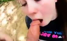 Deepthroat blowjob with cum in mouth in public