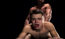 Smooth little twink boy cums twice for hairy muscle daddy