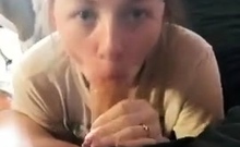 Blowjob and swallow in the garage