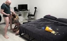 Young Blonde Gives Blowjob And Titjob To Old Guy